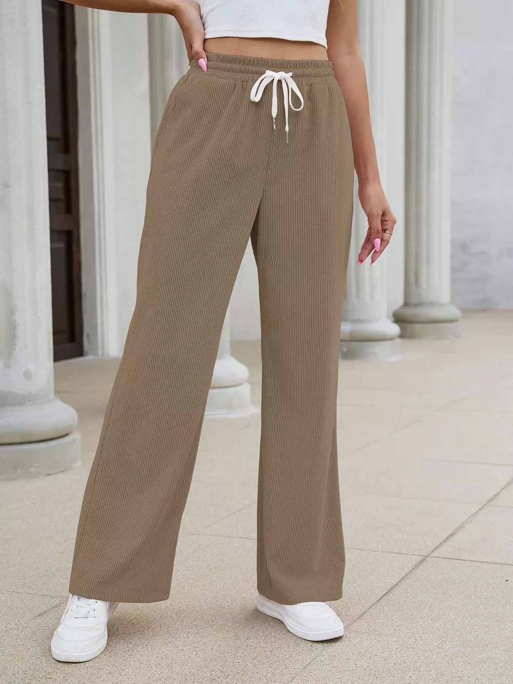 High-Waisted Drawstring Wide-Leg Casual Pants, image 13
