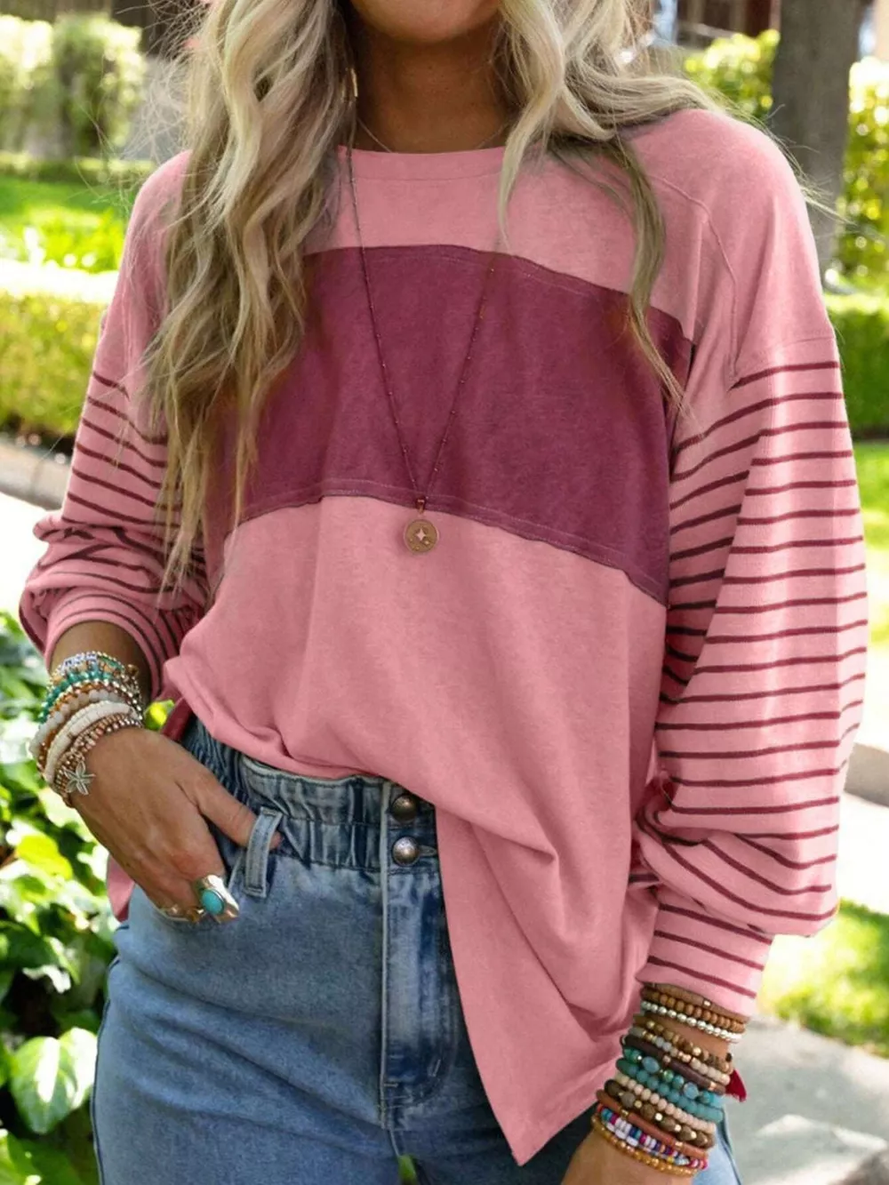 Striped Color Block Long Sleeve T-Shirt, image 5