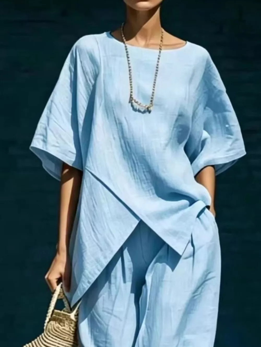Full Size Asymmetric Top and Wide-Leg Pants Set Plus Size, image 4