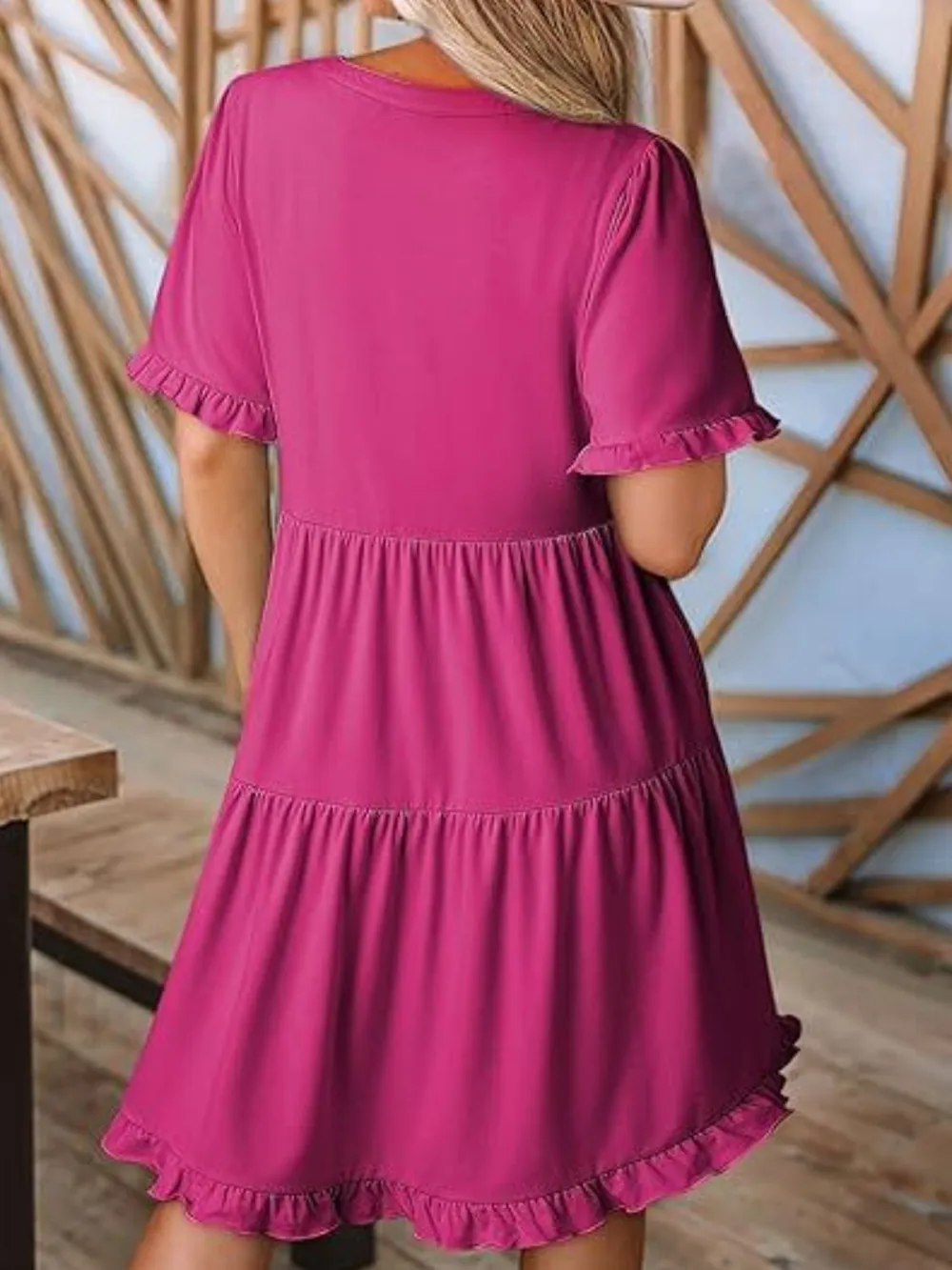 Tiered Notched Short Sleeve Mini Dress, image 17