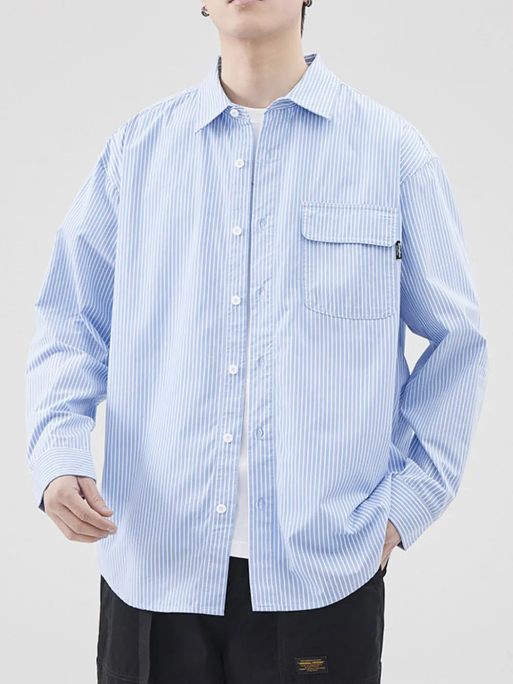 Men's Plus Size Striped Button Up Long Sleeve Shirt