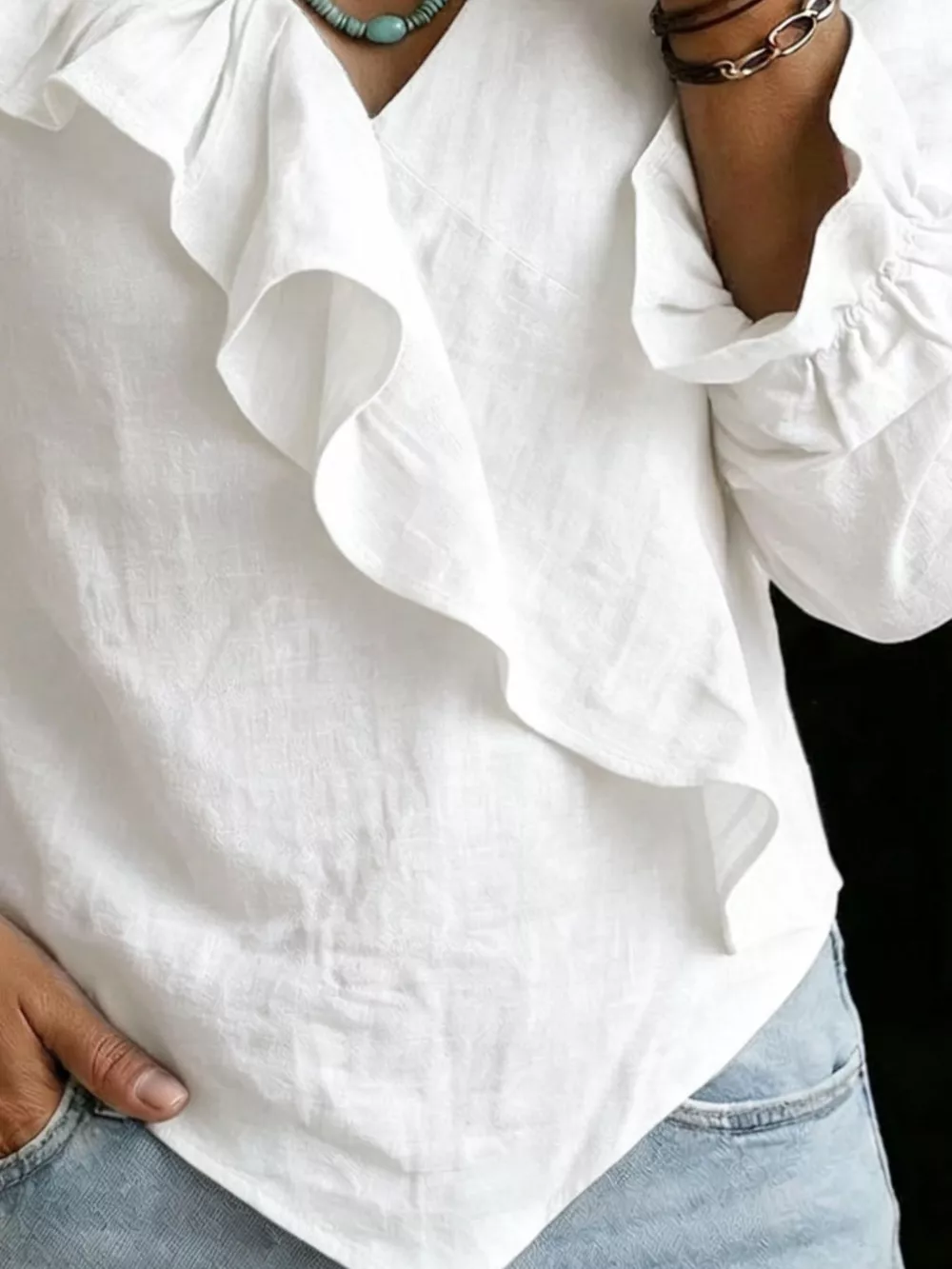 Full Size Ruffled Long Sleeve Blouse Plus Size, image 3
