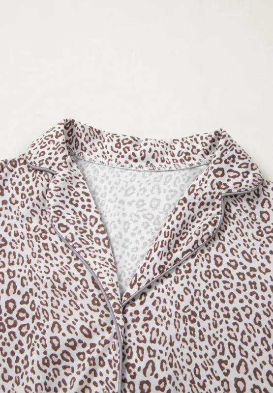 Leopard Button Down Long Sleeve Top and Pants Lounge Set, image 5