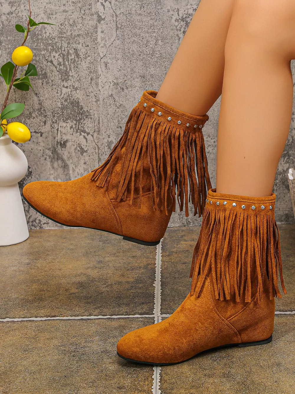 Fringe Boots with Studded Details, image 7