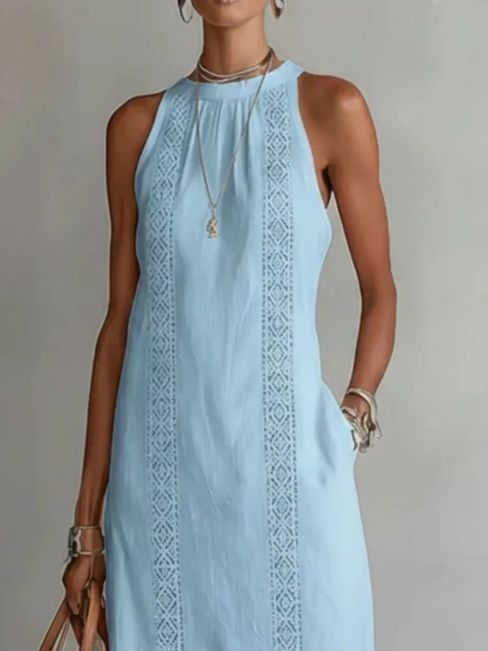 Side Slit Sleeveless Hollow-Out Trimmed Midi Dress, image 6
