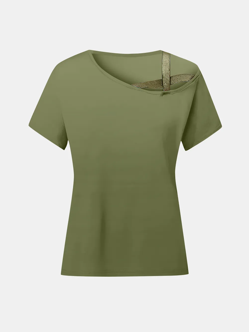 Asymmetrical Neck Short Sleeve T-Shirt, image 19