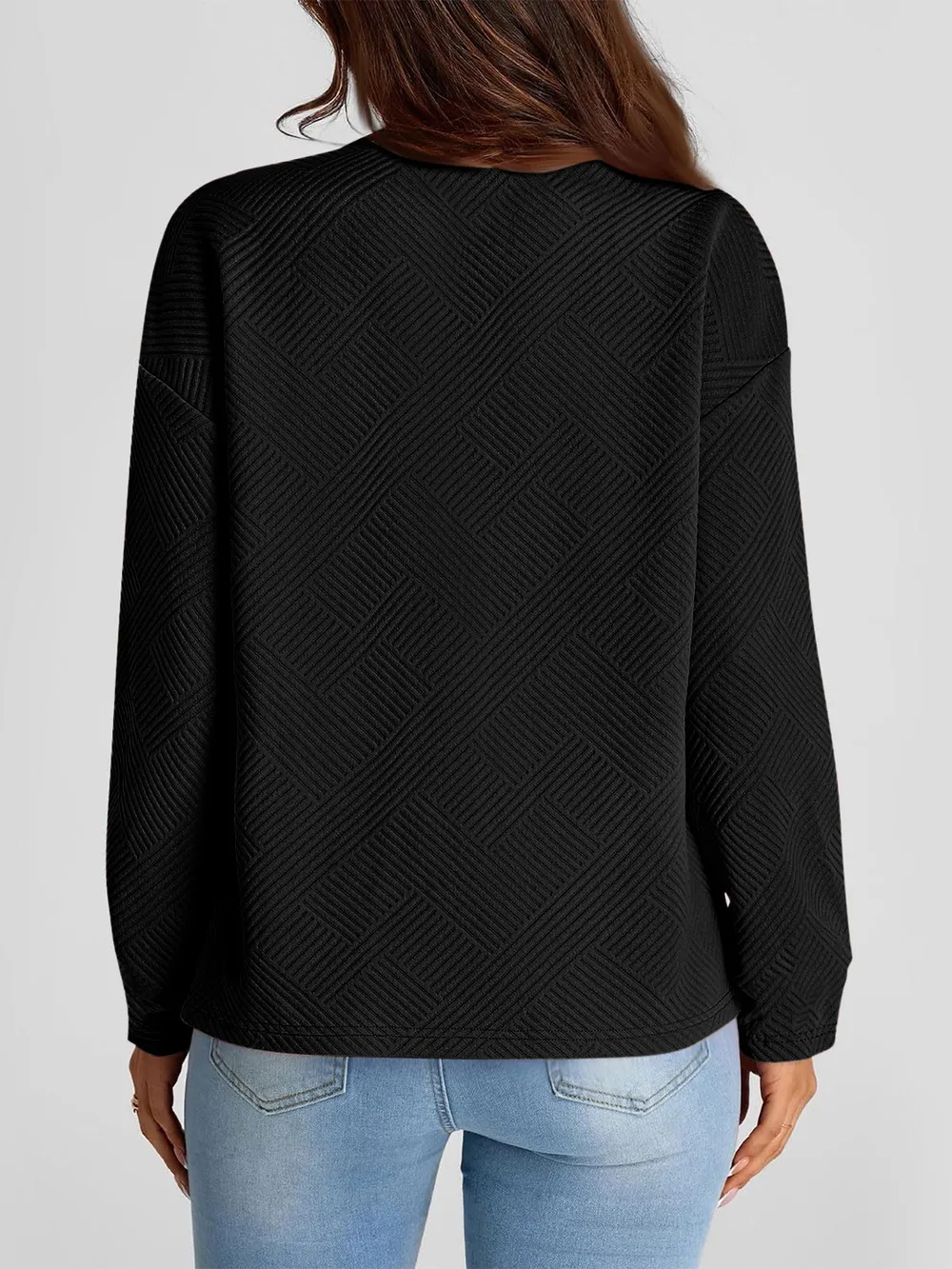 Full Size Texture Round Neck Long Sleeve Sweatshirt, image 20