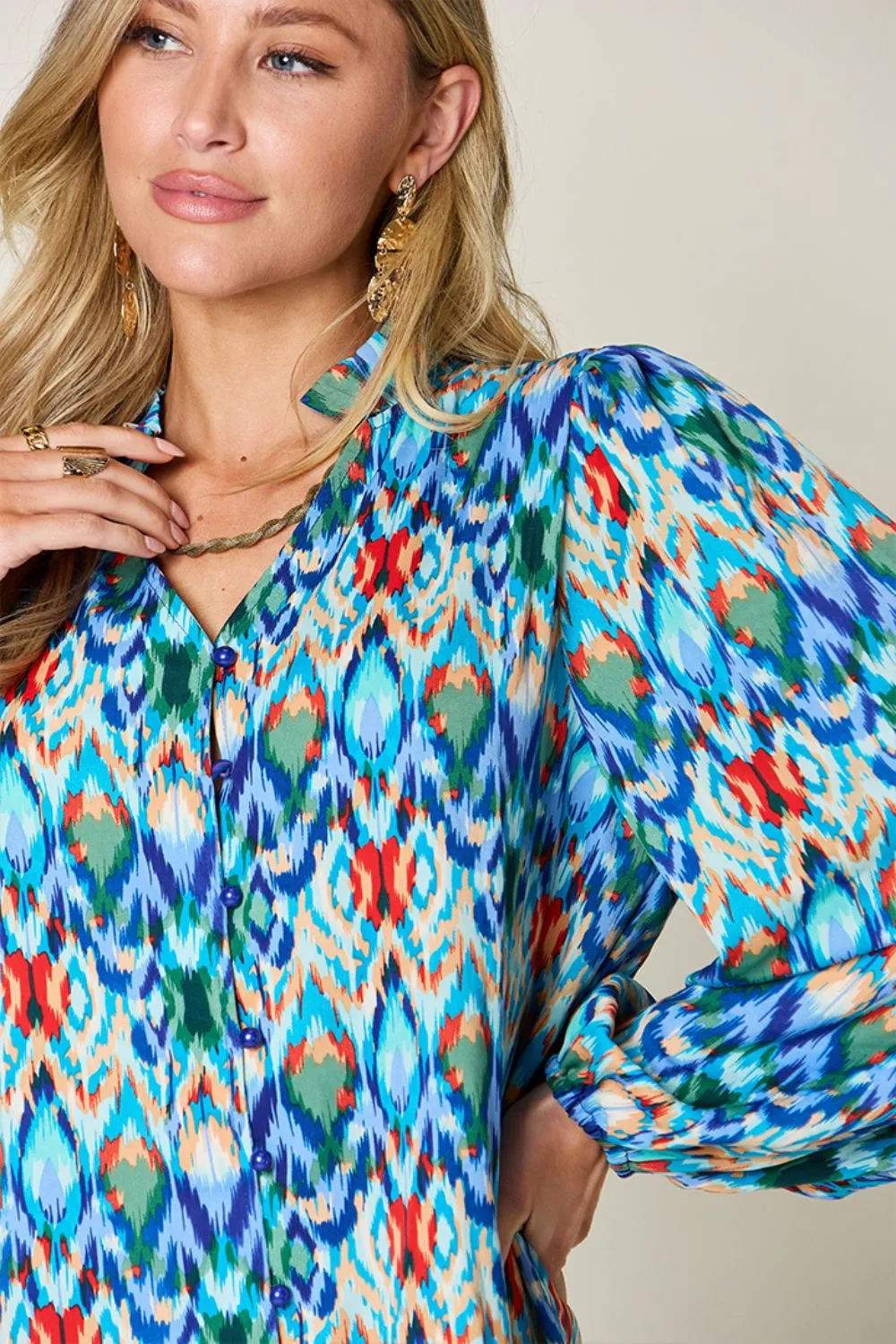 Full Size Printed Balloon Sleeve Blouse, image 5