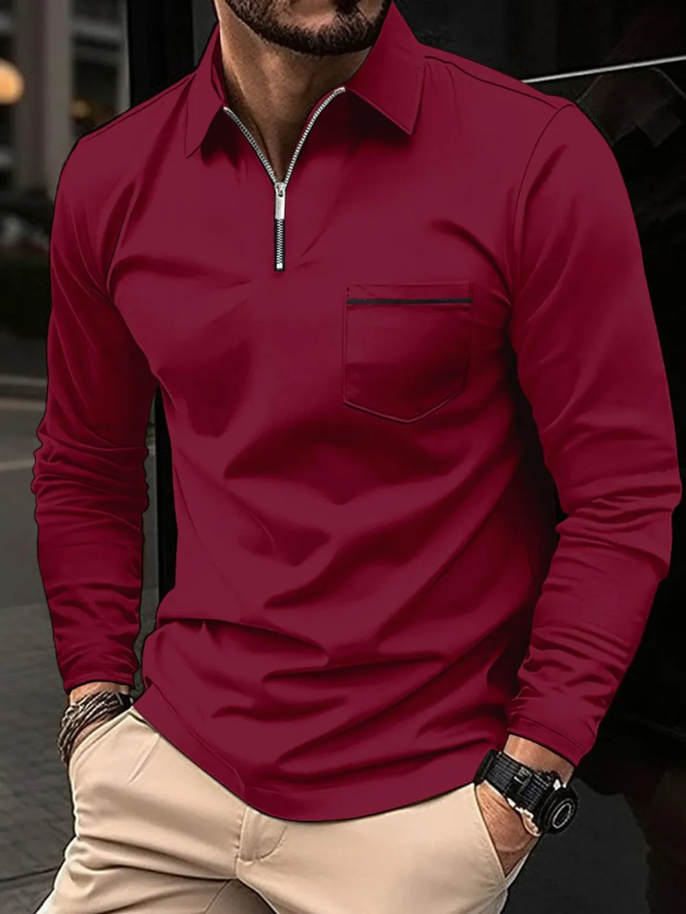Men's Full Size Collared Neck Long Sleeve Polo Plus Size, image 4