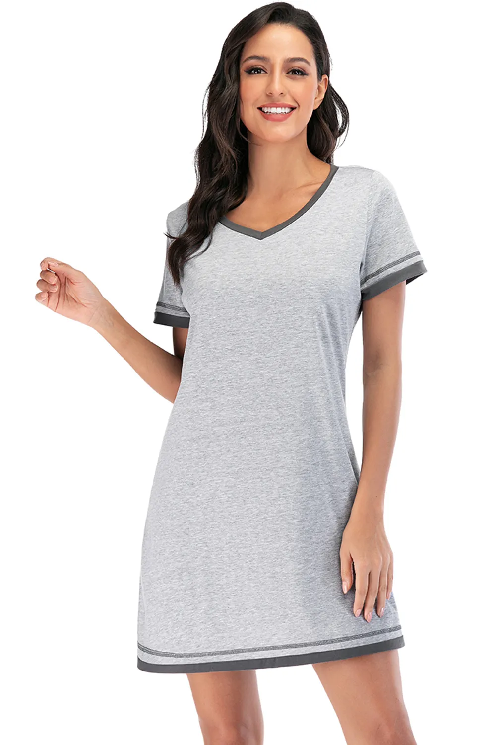 Contrast Trim Short Sleeve Lounge Dress, image 27