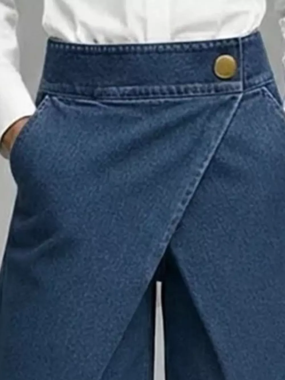 Full Size High-Waisted Wrap-Front Denim Look Shorts Plus Size, image 9