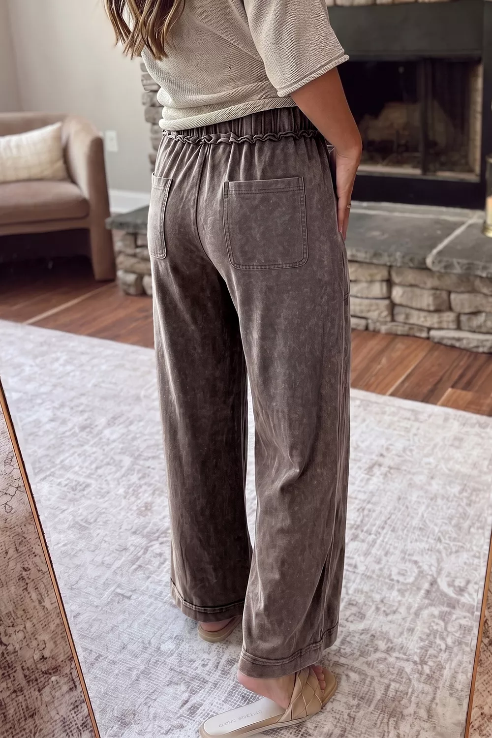 Washed Wide-Leg Drawstring Pants, image 3