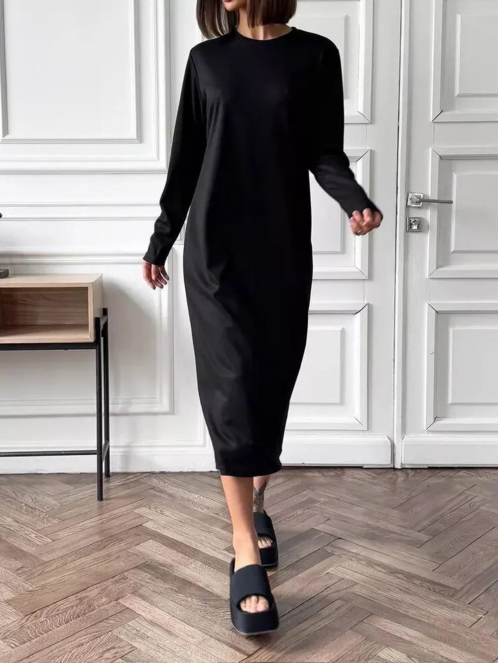 Round Neck Long-Sleeve Midi Dress, image 15