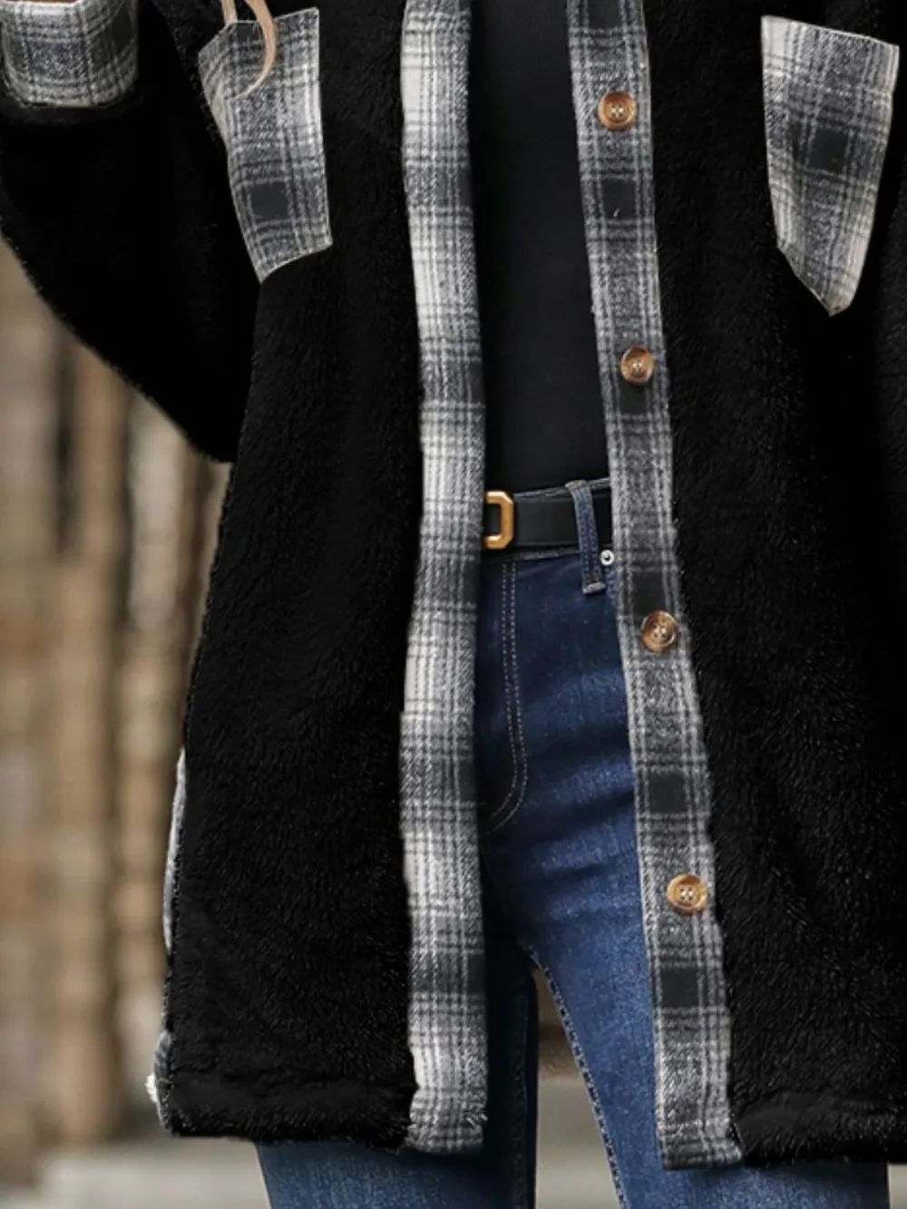Plaid Contrast Dropped Shoulder Coat, image 20