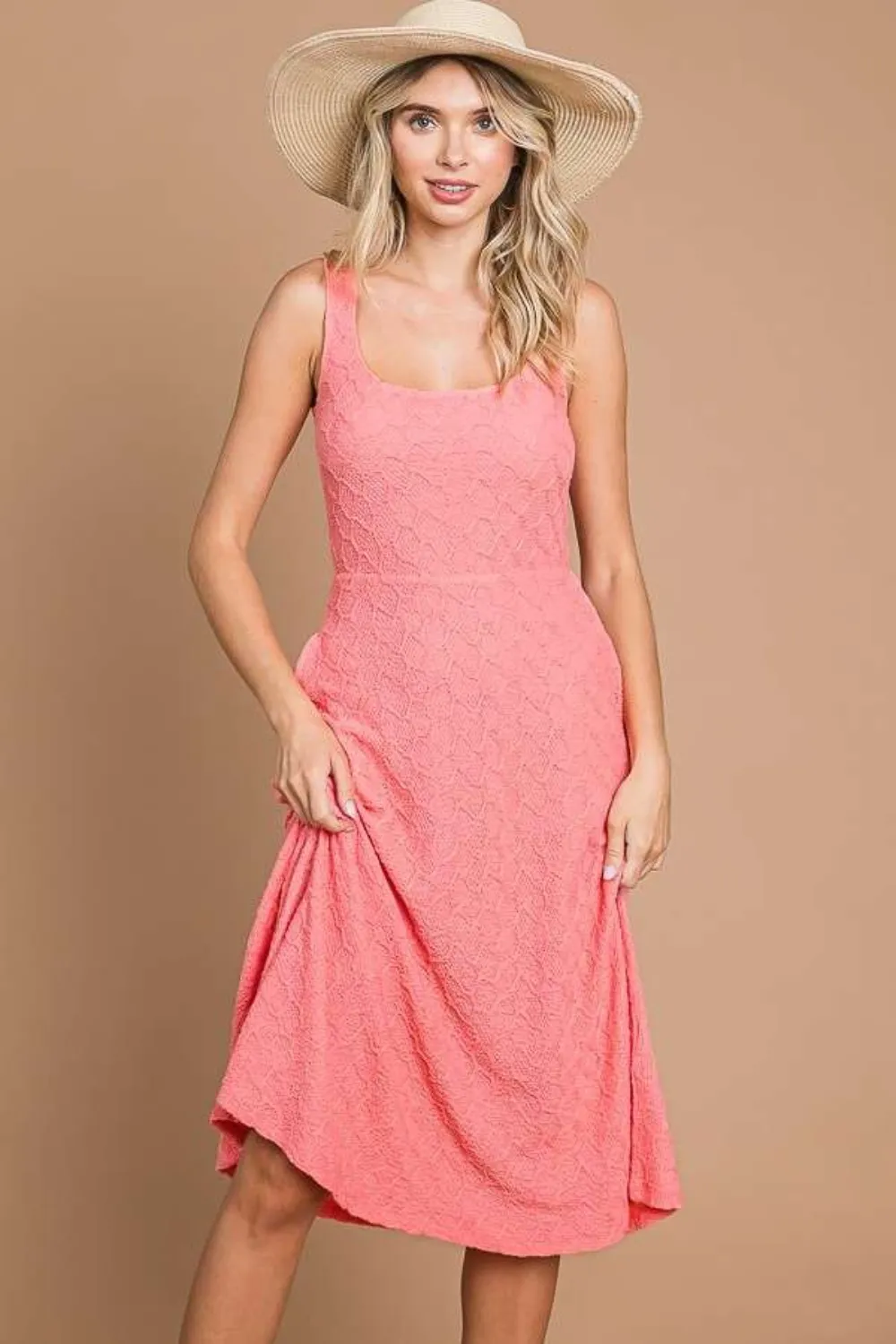 Texture Square Neck Tank Dress with Pockets, image 4