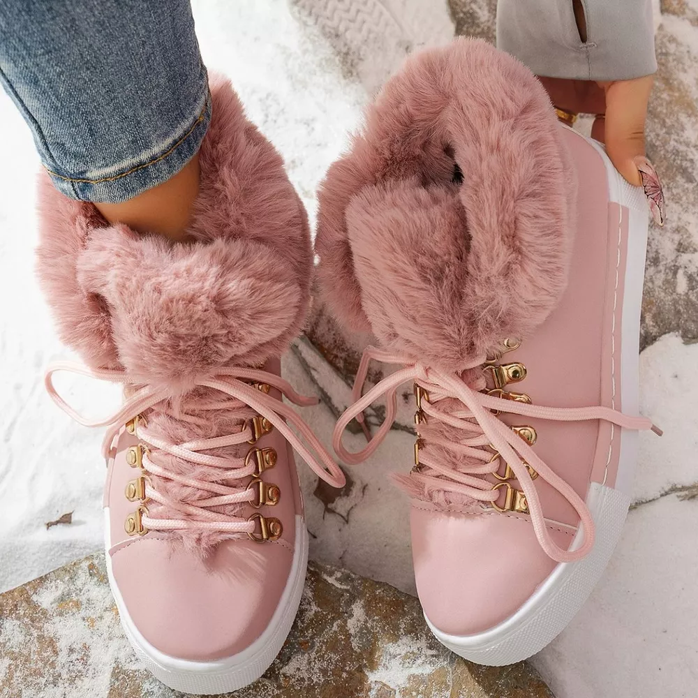 Fuzzy Trim Lace-Up Ankle Boots, image 10