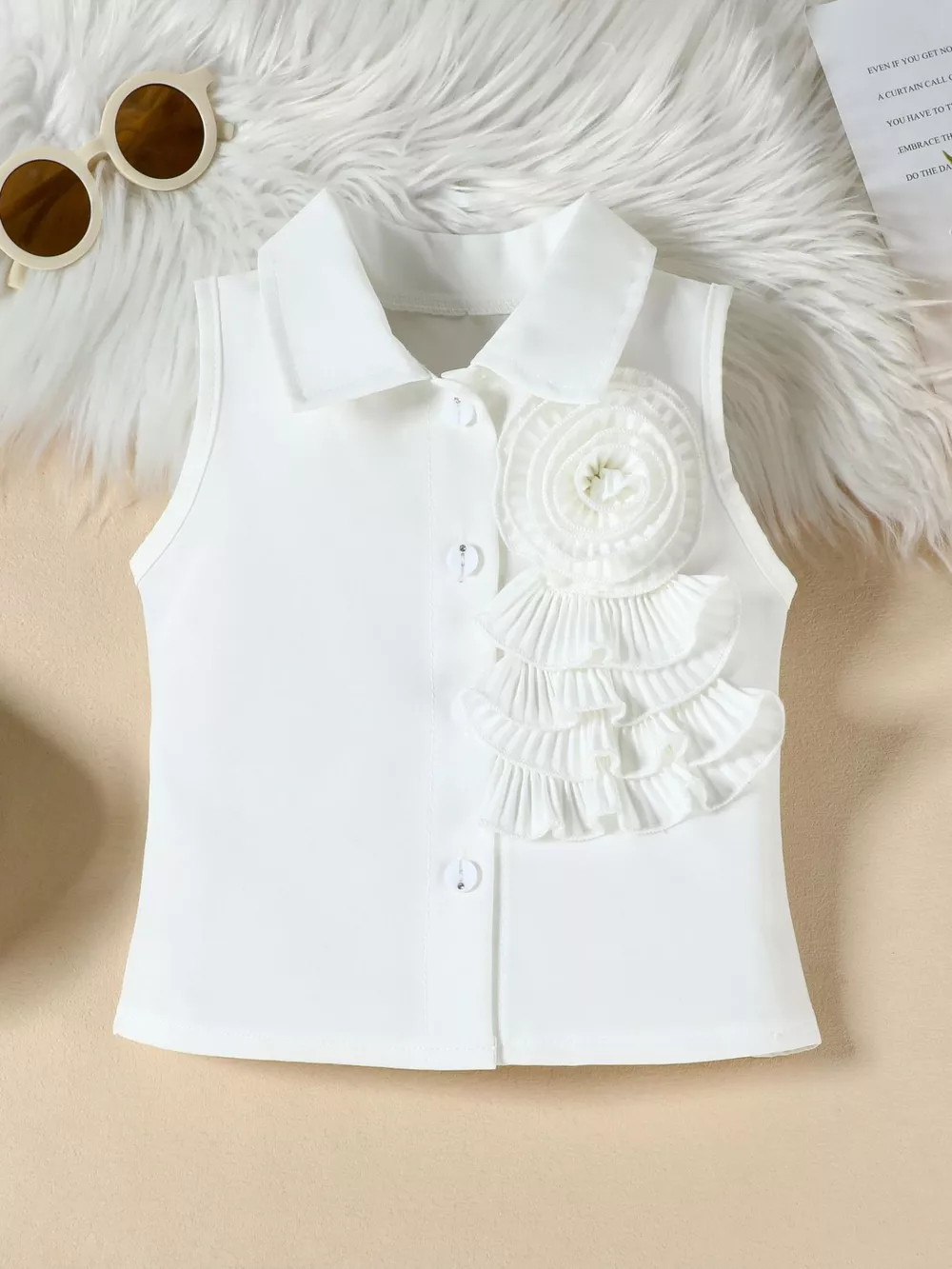 Children‘s Ruffle Decor Top & Button Detail Skort Set, image 3