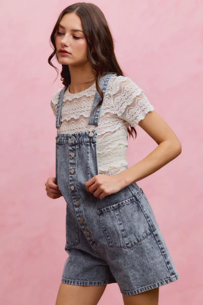 Denim Washed On Front With Adjustable Strap Romper, image 5