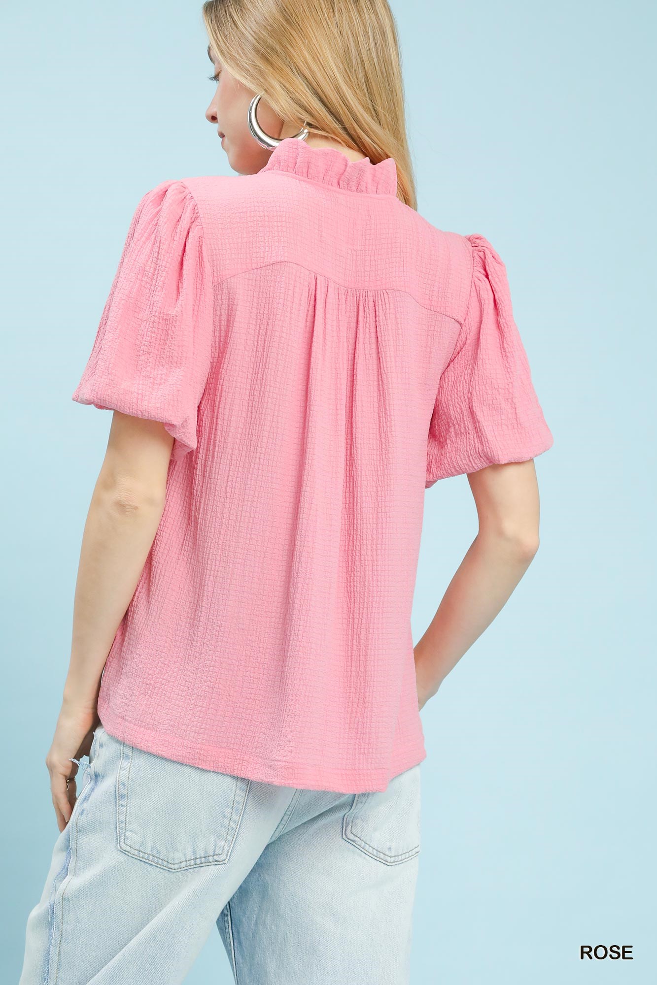 Seersucker Puff Sleeve Blouse, image 3