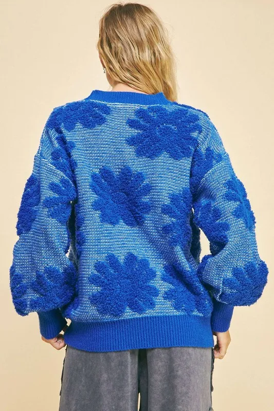 Flower Texture Round Neck Dropped Shoulder Sweater, image 2