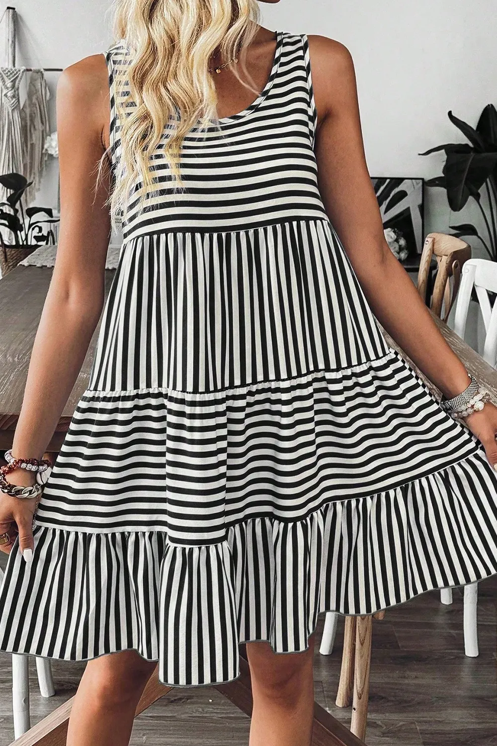 Striped Round Neck Sleeveless Mini Dress, image 8
