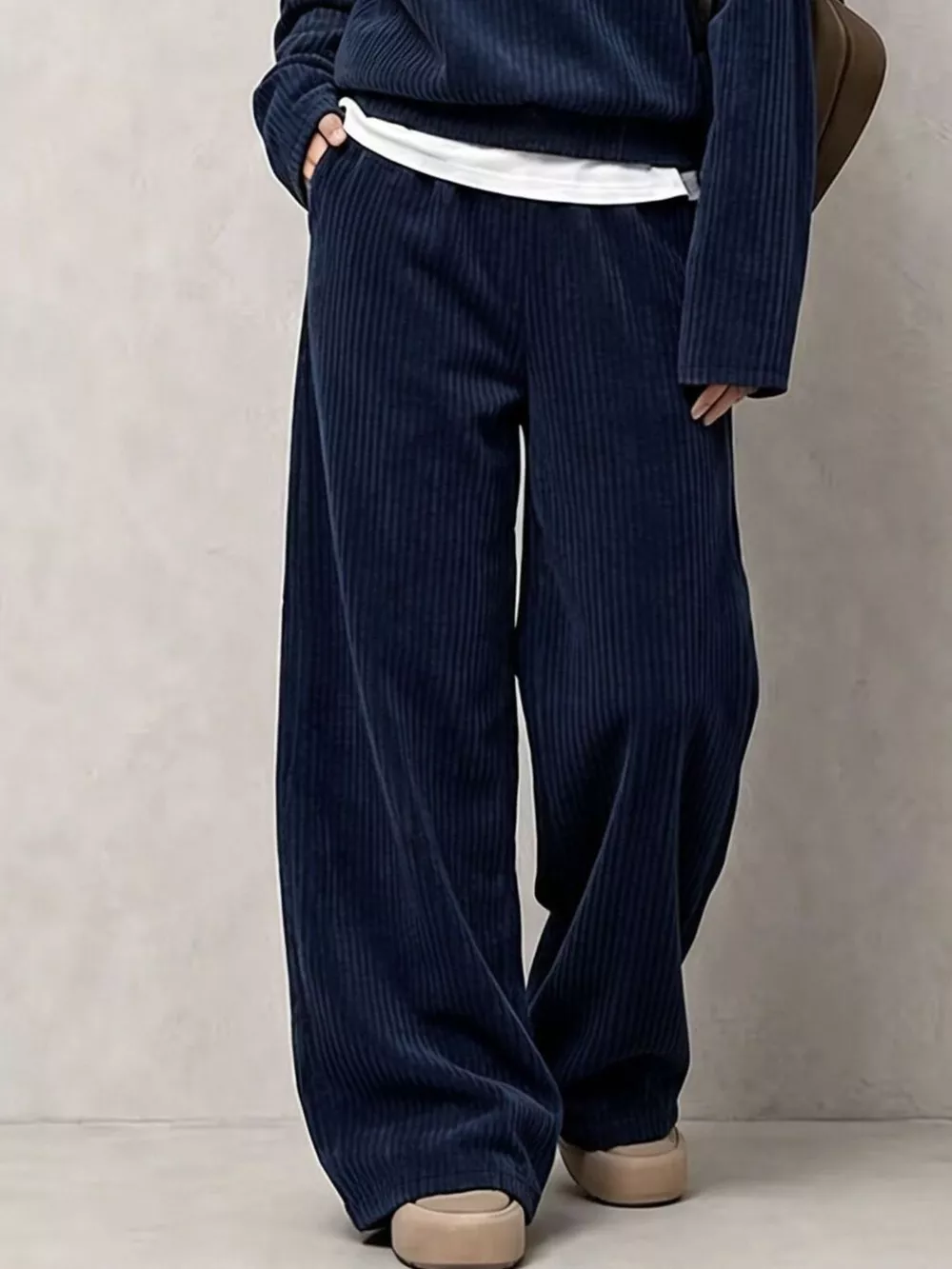 Corduroy Button Detail Top and Wide-Leg Pants Set, image 15