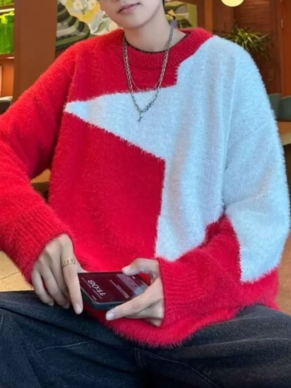 Men's Color Block Fuzzy Knit Sweater, image 5
