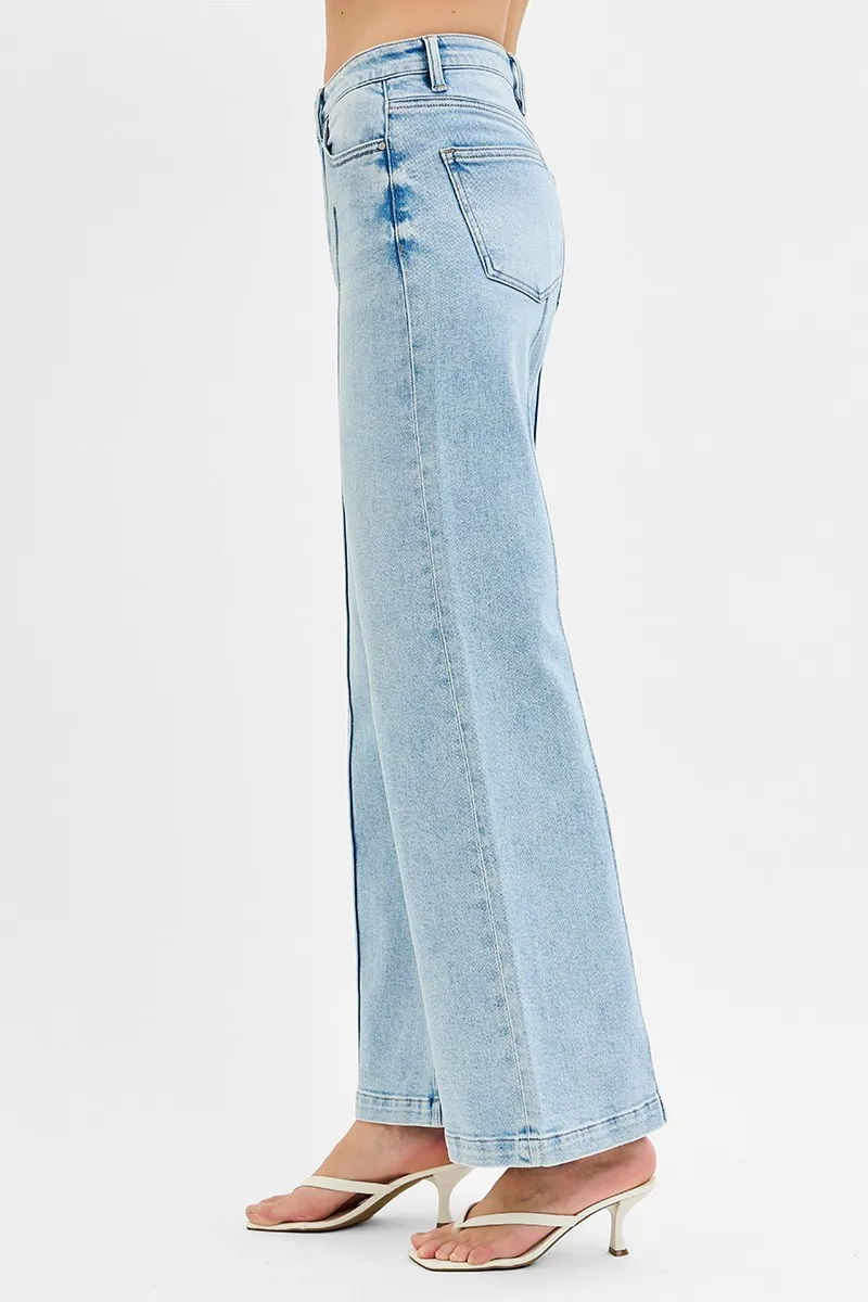 Full Size High Waist Wide Leg Pintuck Detailed Plus Size, image 5