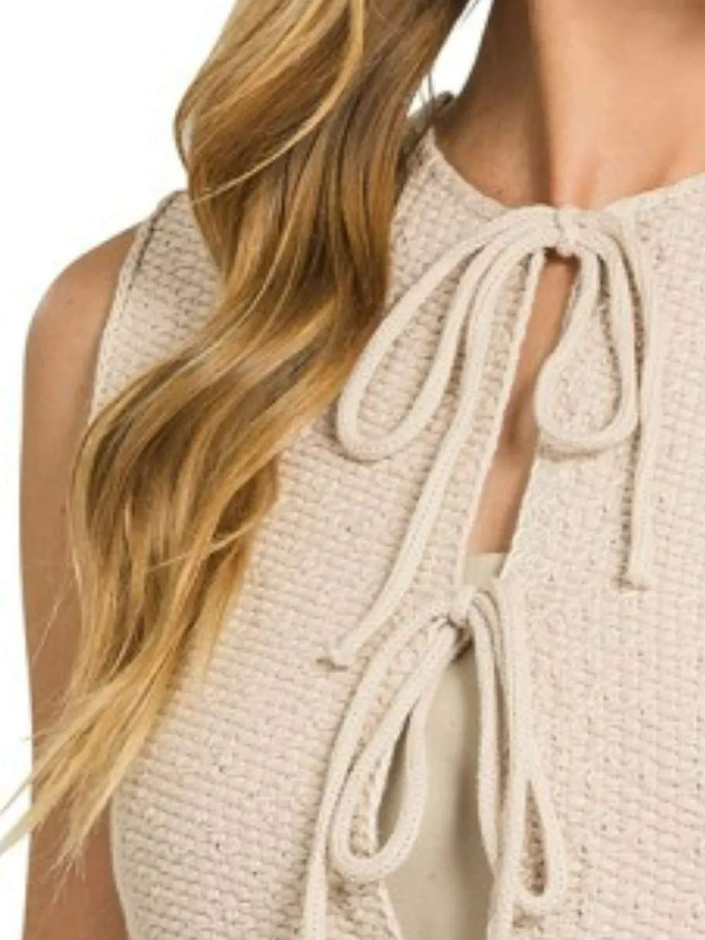 Tie Front Cropped Sweater Vest, image 3