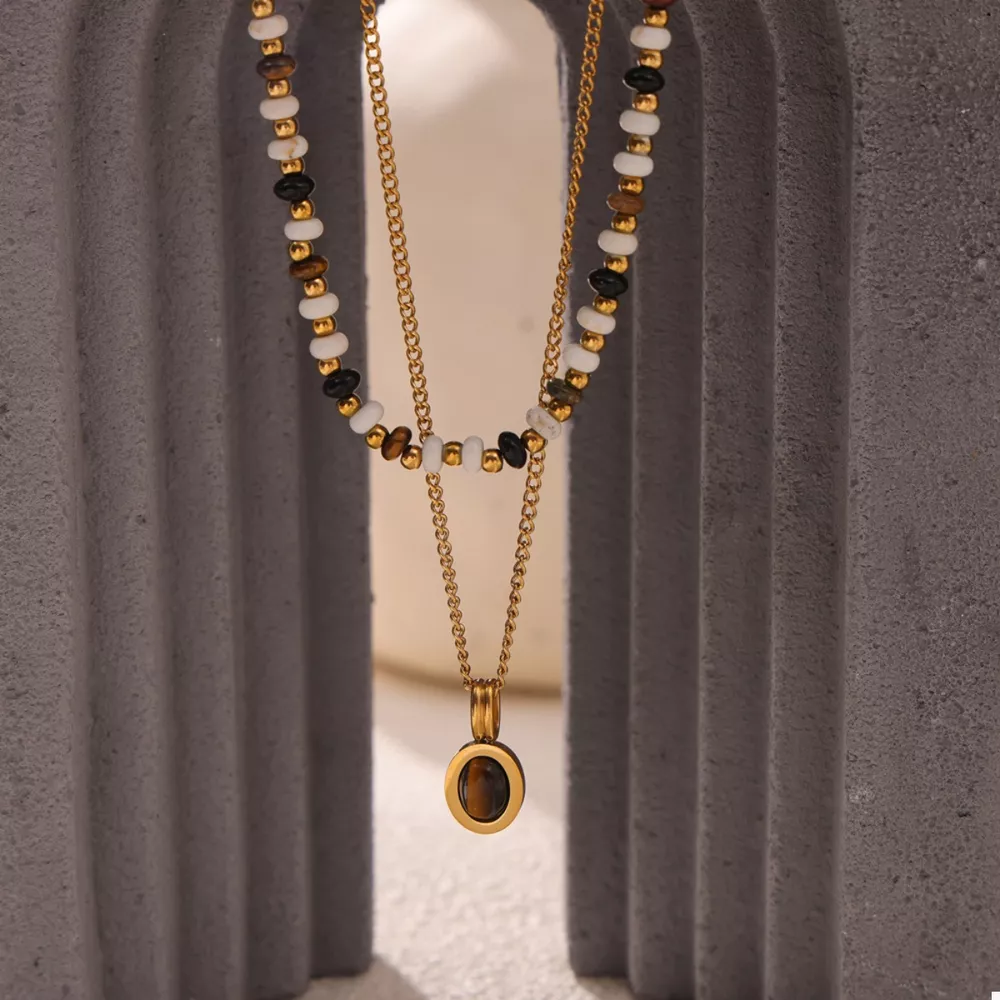 2 Piece Natural Stone and Gold Chain Necklace with Pendant, image 3
