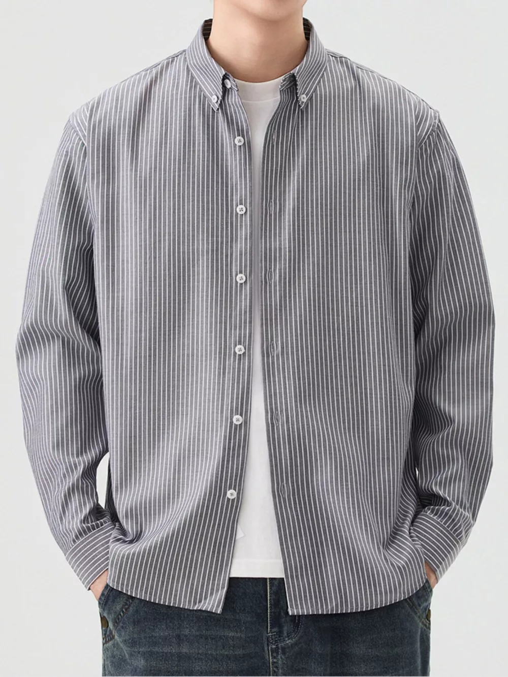 Men's Full Size Casual Striped Button-Down Shirt Plus Size, image 4