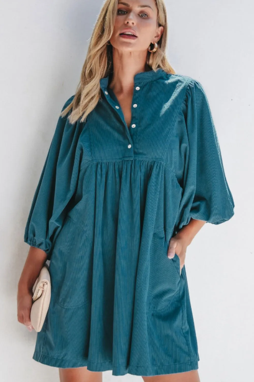 Corduroy Quarter Snap Three-Quarter Sleeve Dress, image 13