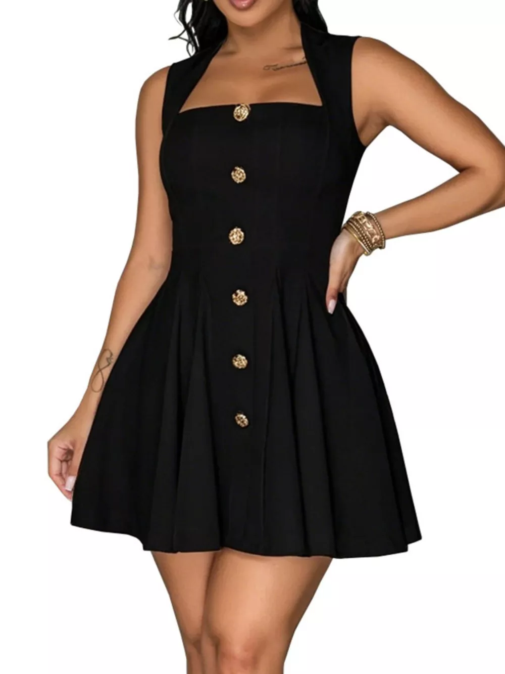 Decor Button Sleeveless Mini Dress, image 3