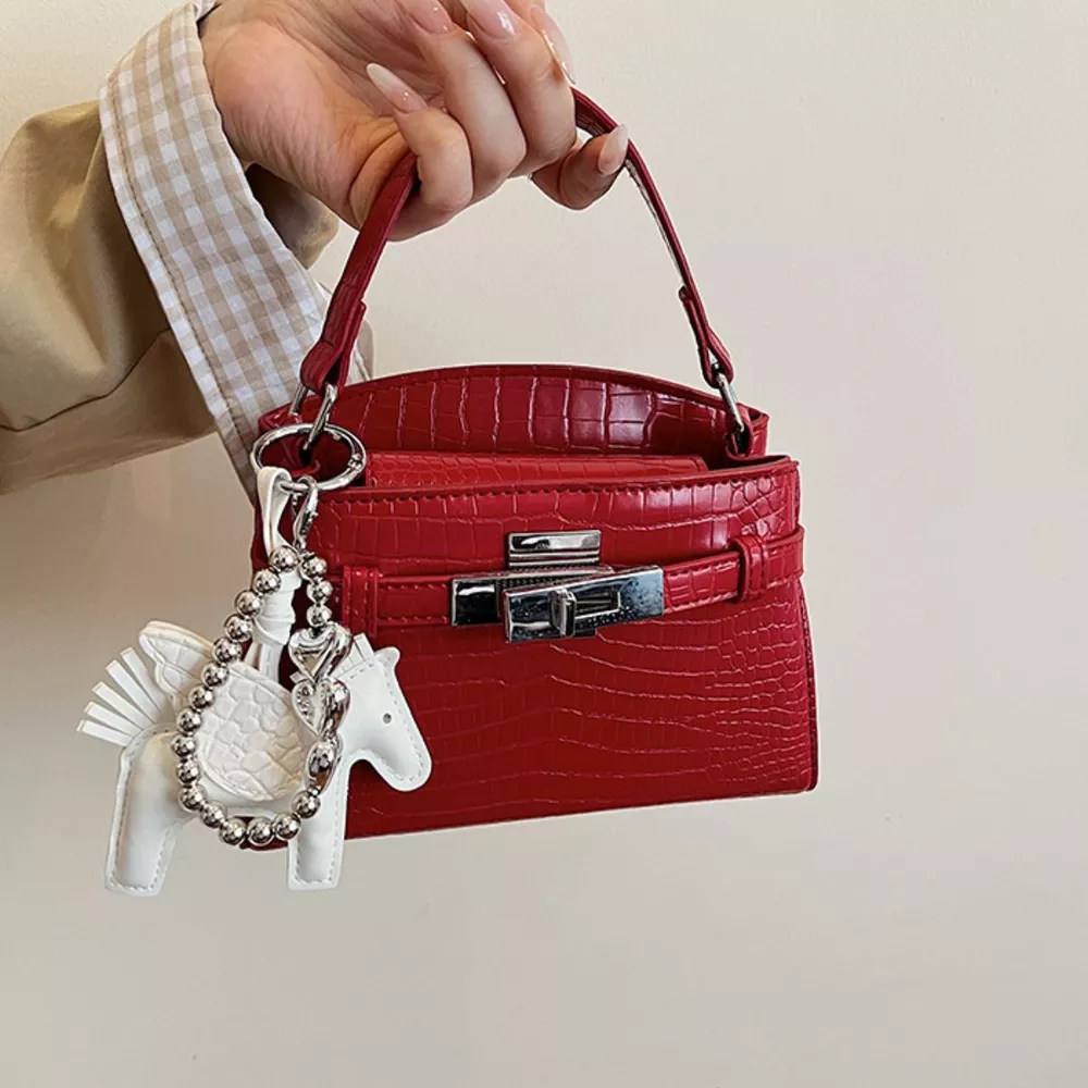 Crocodile-Embossed Top-Handle Handbag, image 4