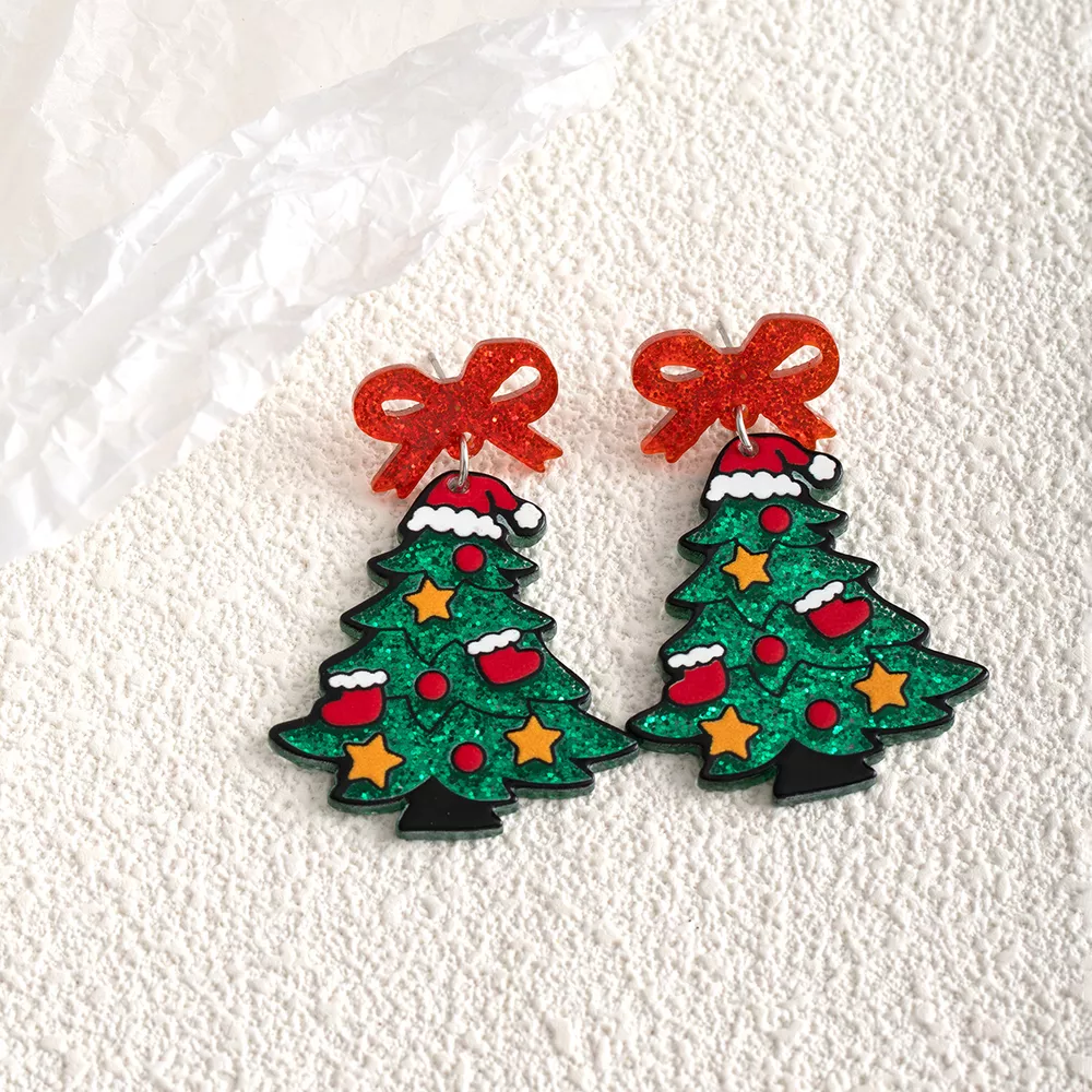 Christmas Tree Bow Dangle Earrings, image 4