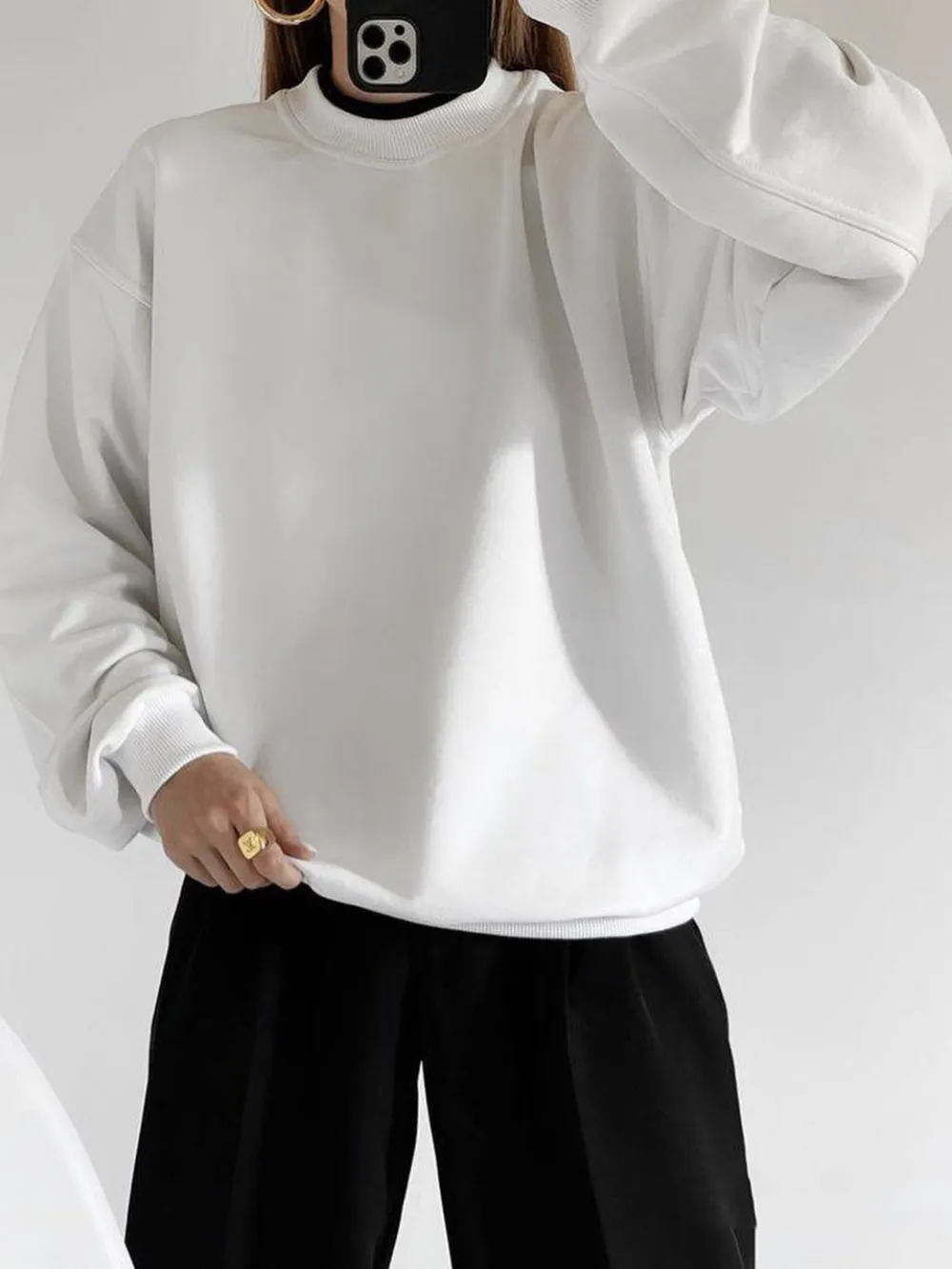 Round Neck Dropped Shoulder Long Sleeve Sweatshirt, image 5