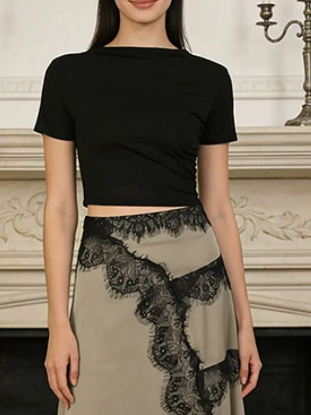 Lace Detail Cutout Short Sleeve Dress, image 3