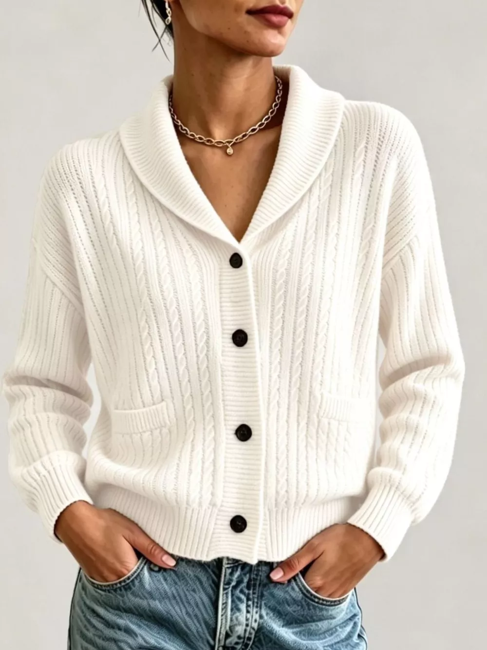 Full Size Shawl Collar Cable Knit Cardigan Plus Size, image 7