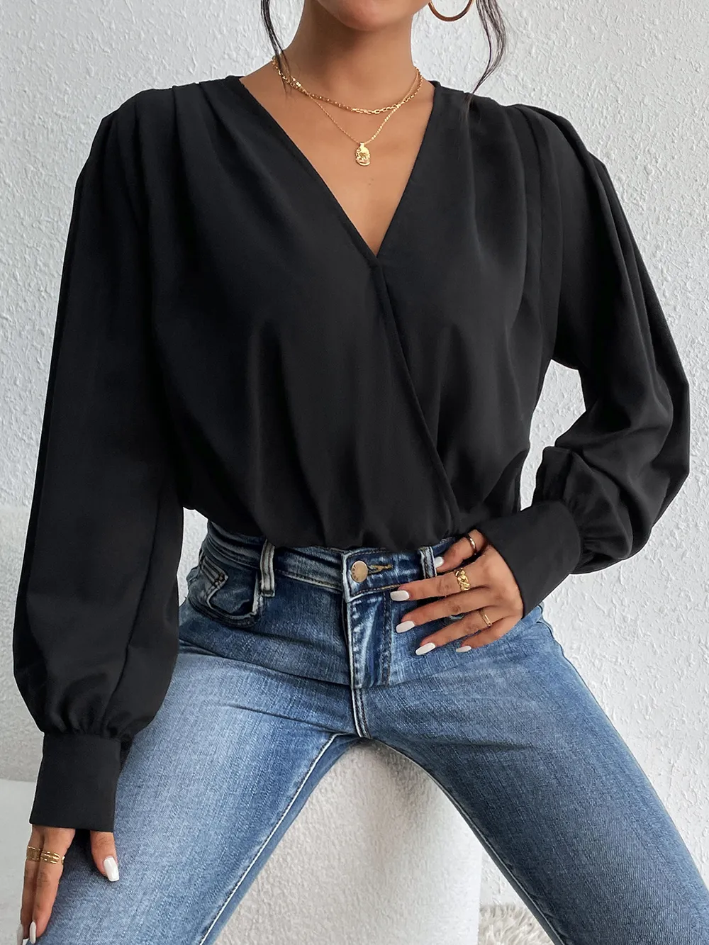 Surplice Ruched Long Sleeve Bodysuit, image 6