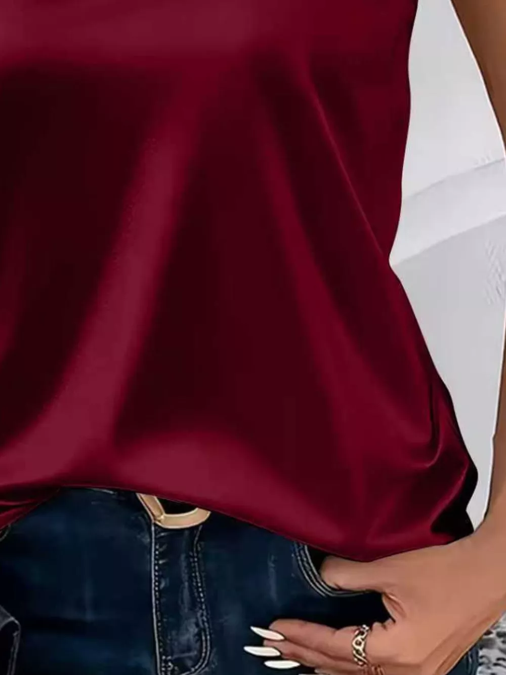 Satin V-Neck Criss-Cross Tank, image 9