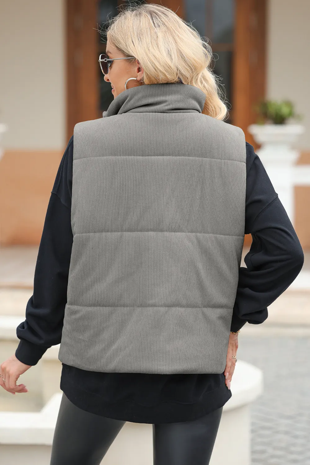 Pocketed Zip Up Turtleneck Vest Coat, image 16