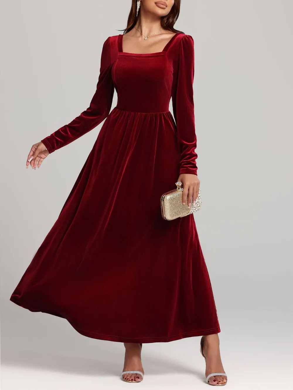 Velvet Square Neck Long Sleeve Dress, image 17