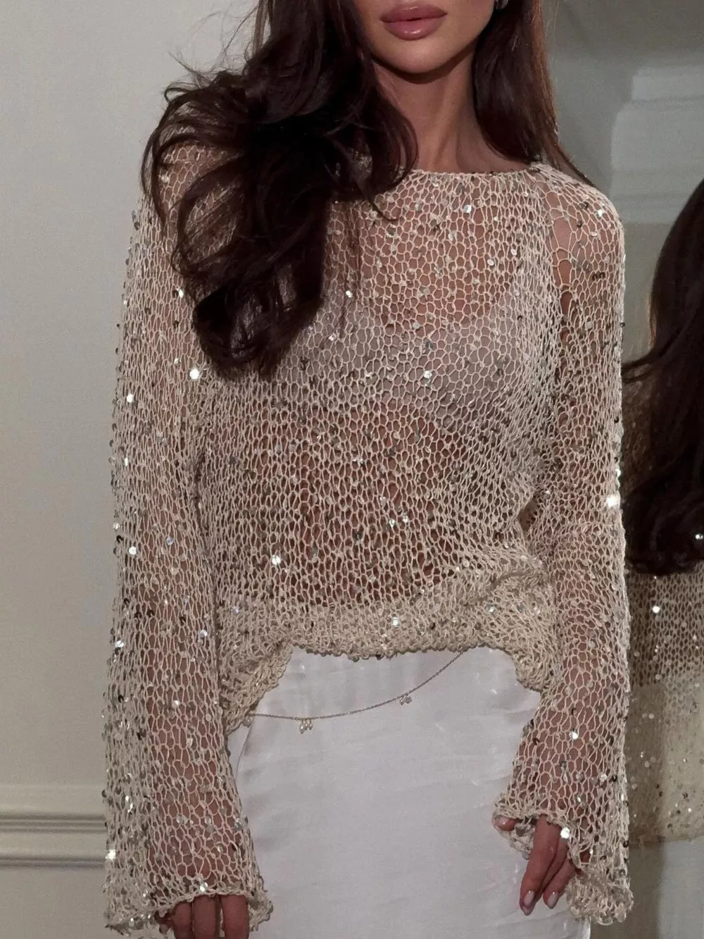 Sequin Embellished Knit Cover Up, image 12