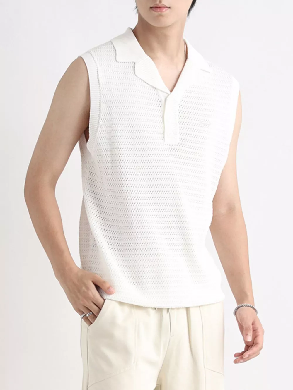 Men's Plus Size Breathable Knit Polo Collar Tank, image 5