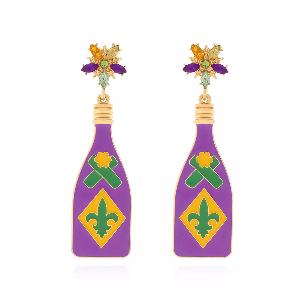 Mardi Gras Bottle Dangle Earrings, image 3