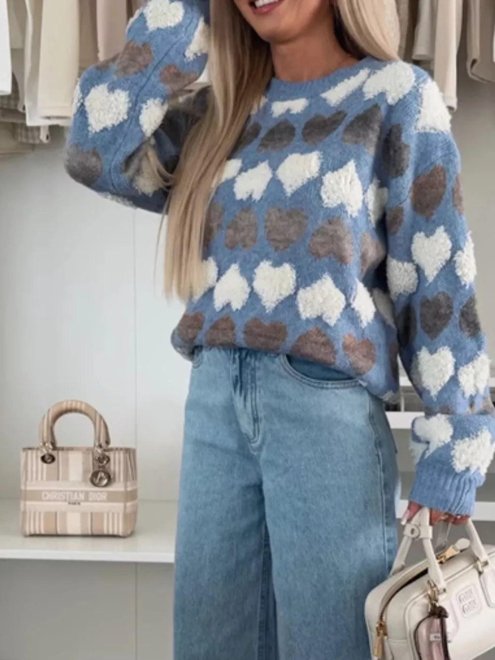 Heart-Patterned Round Neck Sweater, image 7