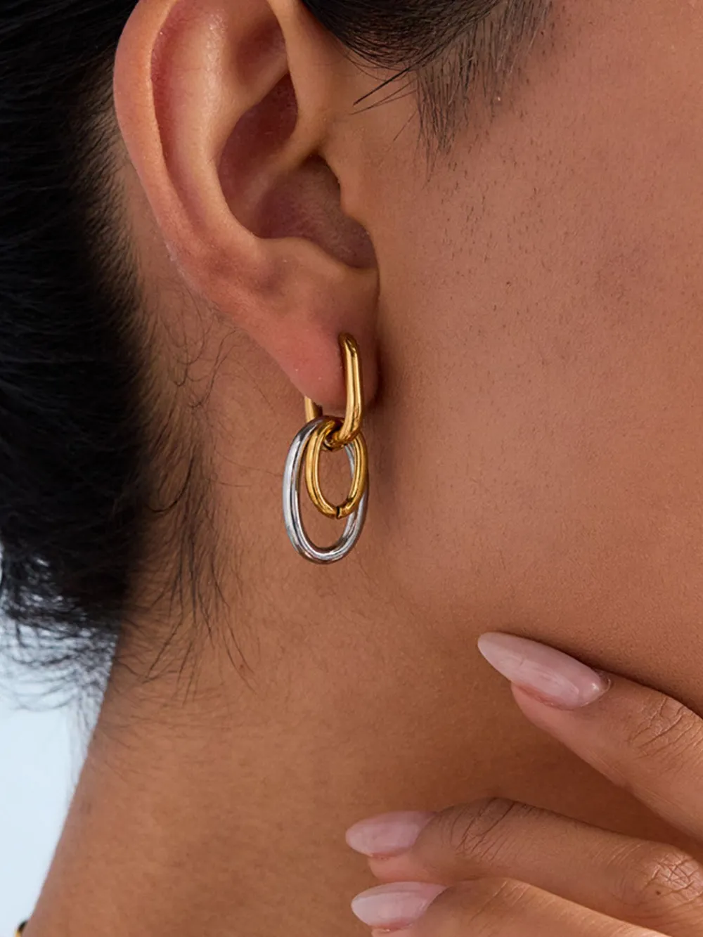 Stainless Steel Two-Tone Interlocked Hoop Earrings