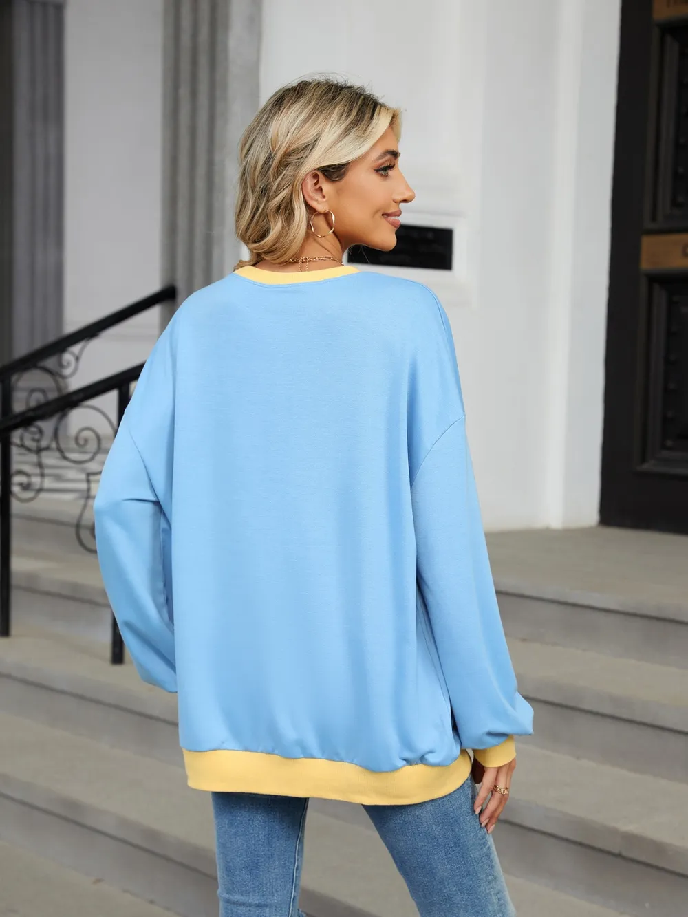 Contrast Round Neck Long Sleeve Sweatshirt, image 18