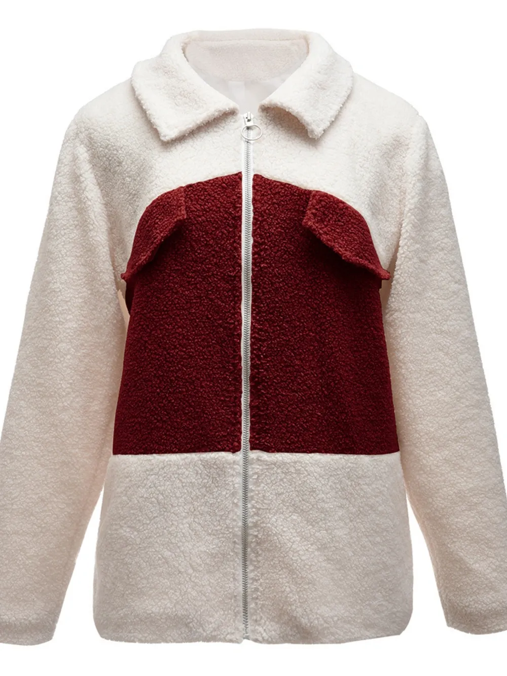 Plush Contrast Zip Up Coat, image 3