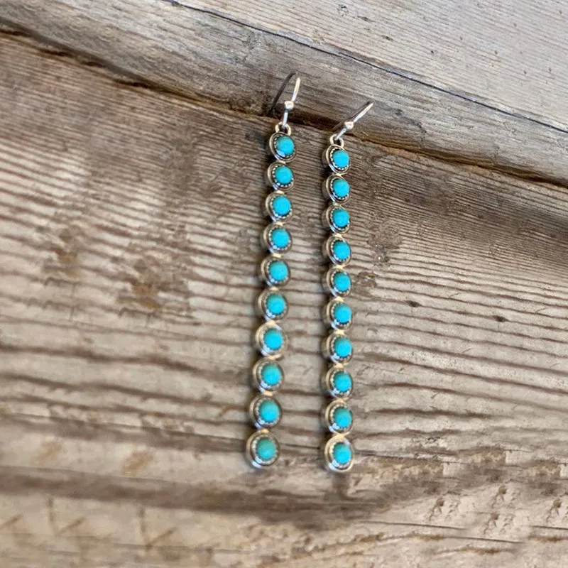 Artificial Turquoise Alloy Bar Earrings, image 3